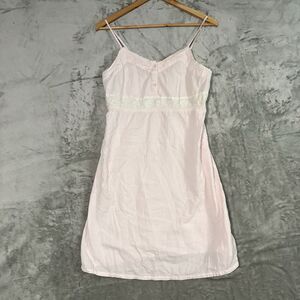 Pink White Striped Seersucker Dress Lace Empire Waist Coquette Cottagecore XS